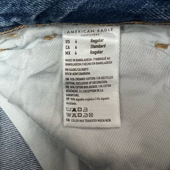 American Eagle AE Blue Denim Jean Straight Regular Destructed Distressed Size 4 - Picture 8 of 10